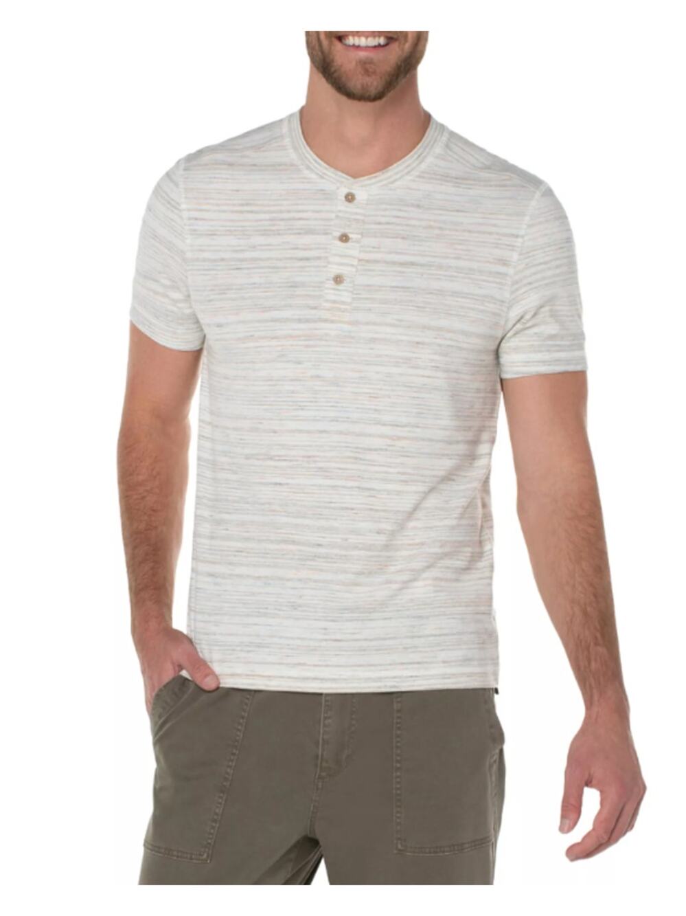 LIVERPOOL Men's Short Sleeve Henley Top Small Cream Space Dyed NWT
